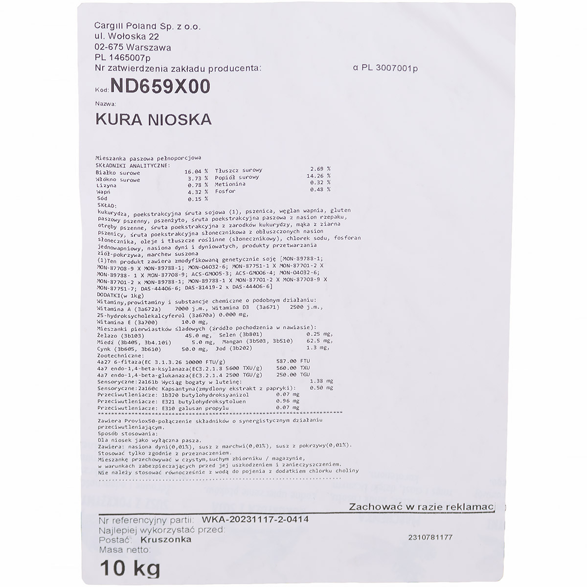 Pasza dla kur niosek KURKA NATURKA Nioska kruszonka 10 kg