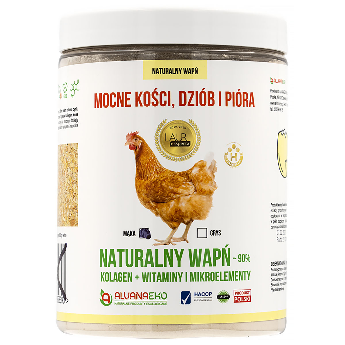 Wapń wapno organiczne naturalne witaminy dla kur na mocne kości, dziób, pióra 800 g 