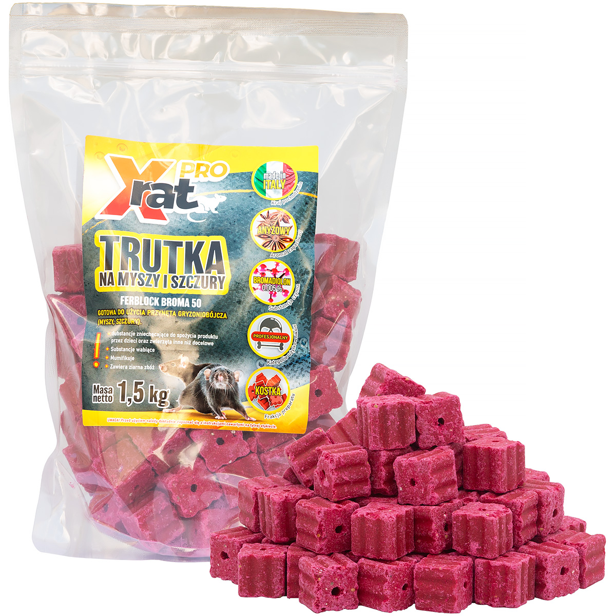 Trutka na szczury i myszy X-RAT PRO 1,5 kg kostki parafinowe