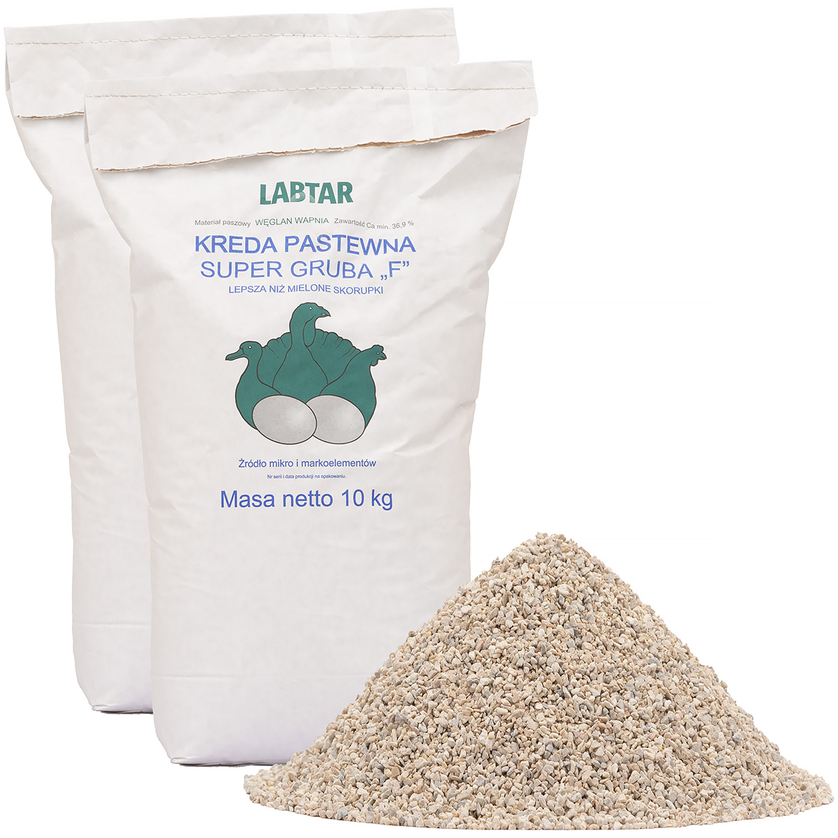 Kreda pastewna dla drobiu gruboziarnista frakcja 04-3 mm wapno dla kur 20 kg