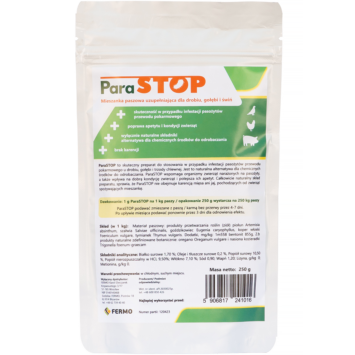 ParaSTOP mieszanka paszowa wspomagająca odrobaczanie kur niosek, drobiu, gołębi 250 g